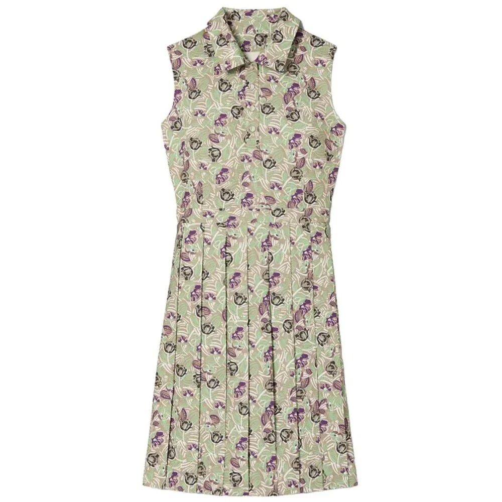 Tory Burch Printed Performance Golf Dress in Green Purple Floral Print Large